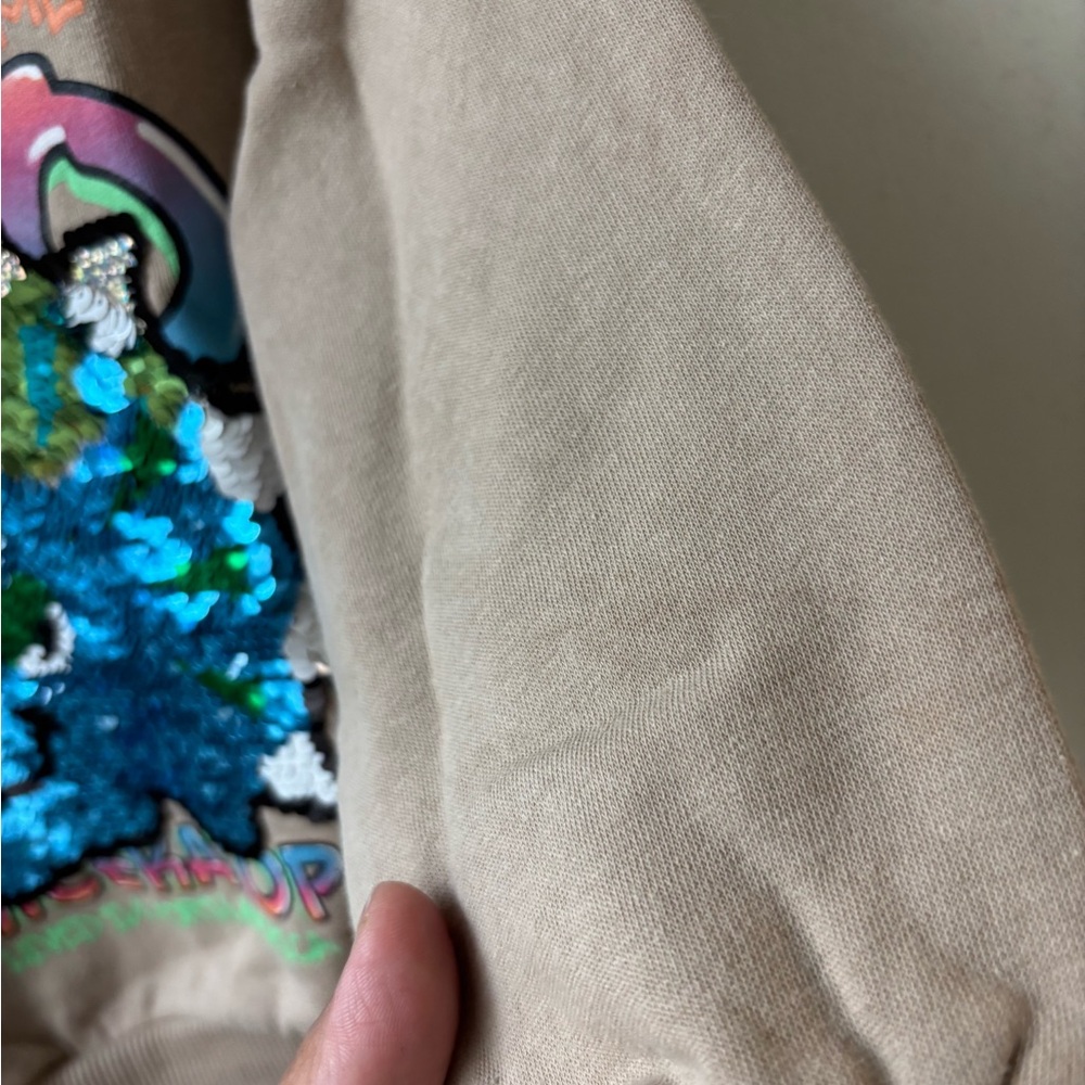 H&M Tan Dino Flip Sequins Graphic Hoodie Sweatshirt - Picture 7 of 9